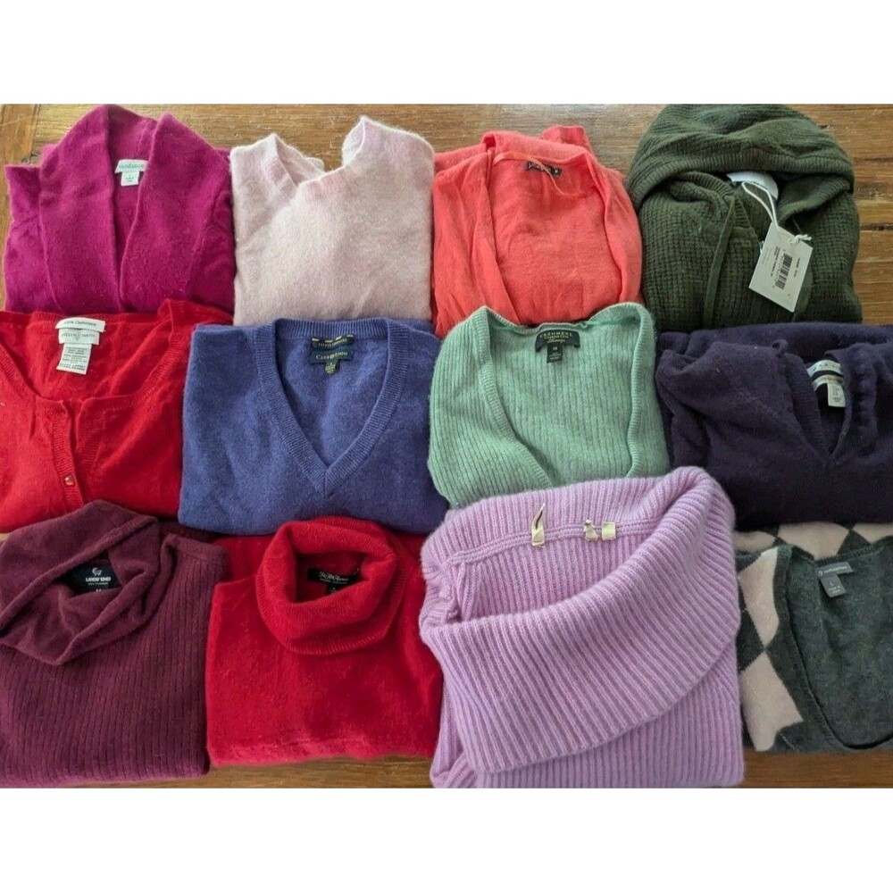 Lot Of 12 100% CASHMERE Sweaters Craft Cutter Lot Colors Brights 7 Lbs Upcycle